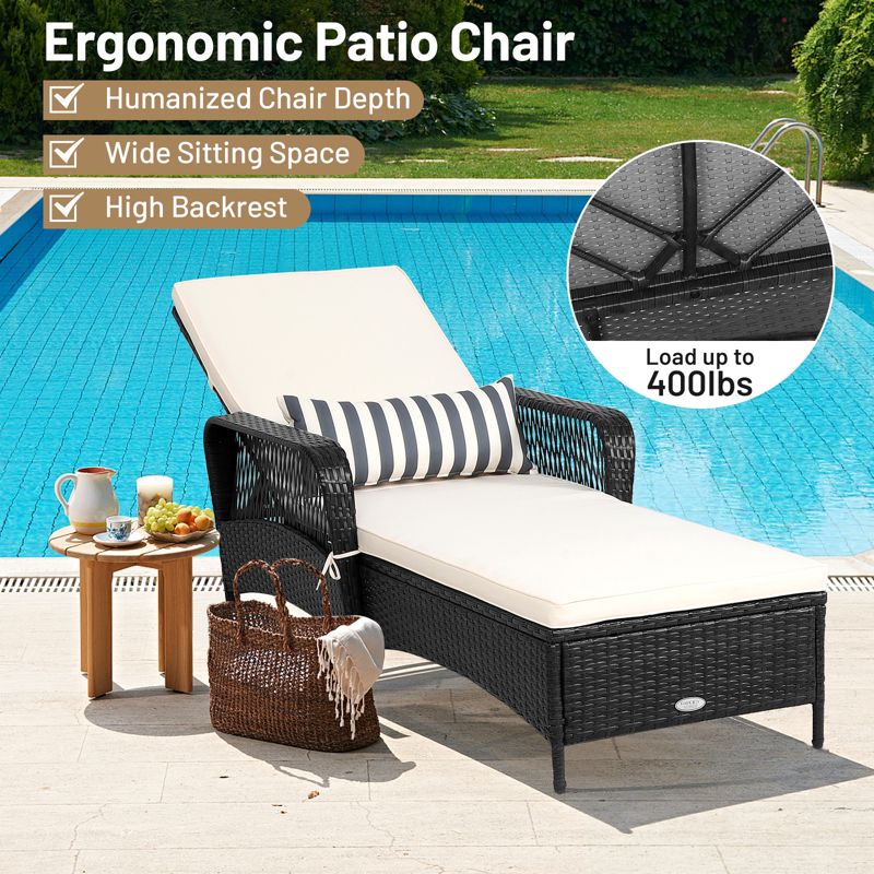 Tangkula Outdoor Chaise Rattan Lounge Chair Patio Reclining Chair w/6 Positions Adjustable Backrest, 5 of 11