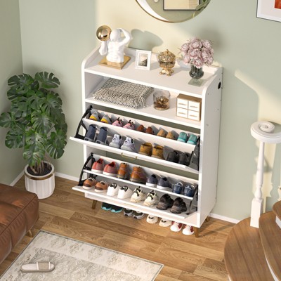 Aheaplus Shoe Storage Cabinet with Motion Sensor Light and Flip Drawers