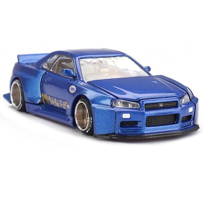 Nissan Skyline GT-R (R34) "SHINJUKU V2 Aero" RHD Blue Metallic "Kaido House" Special 1/64 Diecast Model Car by Mini GT