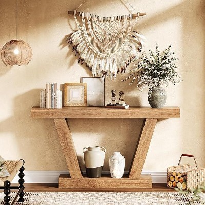 Modern Farmhouse Console Table with 2 Shelves, Extra-Long Narrow Sofa Table for Behind Couch, Entryway Hallway & Living Room