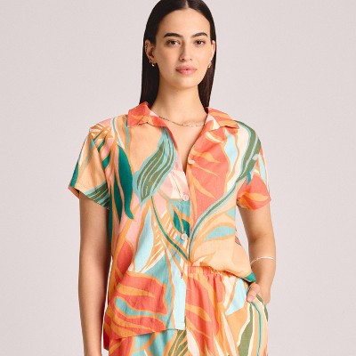 Vitamin A Women's Short Sleeve Cover Up Shirt - Multi Floral Print S