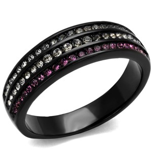 Slickblue Women’s Triple Row Ring, Black Stainless Steel with Amethyst and Clear Crystals, Eternity Band, Size 5–10 - 1 of 4