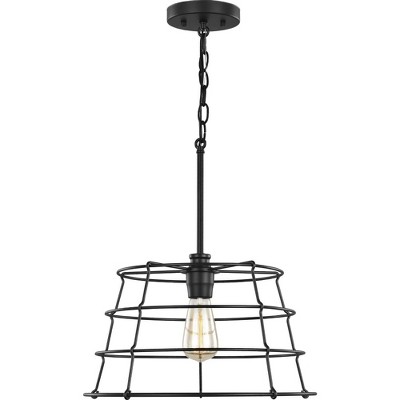 Farmhouse-Style Matte Black Wire-Frame Pendant Light 16.38 in