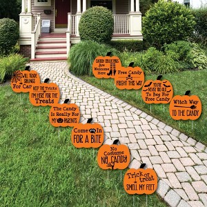 Big Dot of Happiness Funny Trick or Treat? - Pumpkin Lawn Decoration Signs - Outdoor Halloween Yard Decorations - 10 Piece - 1 of 4
