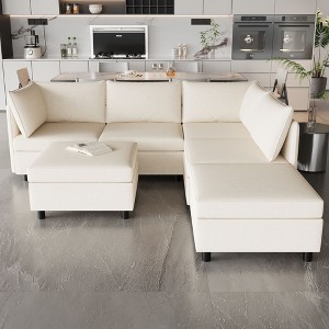 NicBex Modular 129" U Shape Sectional Sofa Sleeper Couch Set with Storage Space for Living Room - 1 of 4