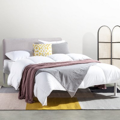 Full KERT Metal & Wood Platform Bed Frame with Upholstered Headboard, Mellow