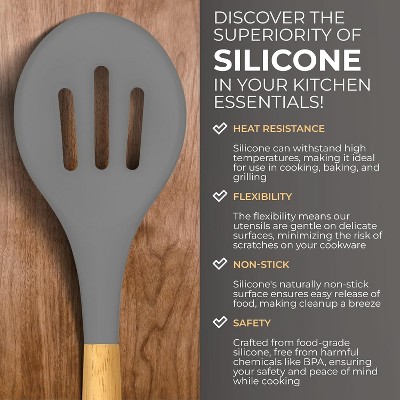 Kaluns Kitchen Utensils Set, 21 Piece Wood and Silicone, Cooking Utensils, Dishwasher Safe and Heat Resistant Kitchen Tools, Gray — фото 6