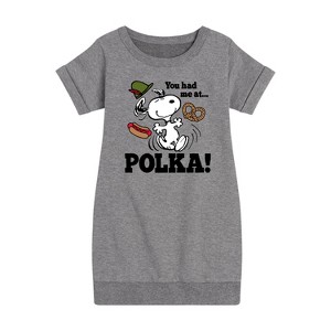 - Peanuts - You Had Me At Polka Graphic Short Sleeve Fleece Dress - 1 of 4