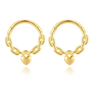 Heart Hoop Earring 16G 1.2mm Cartilage Nose Septum Body Piercing Jewelry Sterling Silver by Ginger Lyne-1pair - 1 of 4