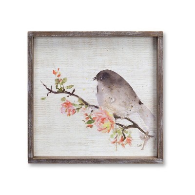Rustic Brown Wood Framed Watercolor Bird Plaques Set