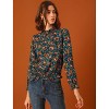 INSPIRE CHIC Women's Smocked Waist Ruffled Hem Stand Collar Floral Dots Blouse - 3 of 4