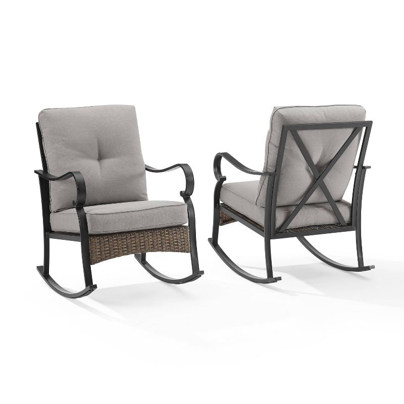 2pk Dahlia Outdoor Steel Rocking Chairs Taupe/Matte Black - Crosley, 1 of 10