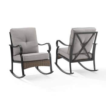 2pk Dahlia Outdoor Steel Rocking Chairs Taupe/Matte Black - Crosley