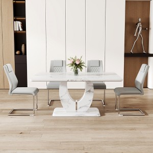 5-Piece Dining Set with Marble Pattern Table and 4 PU Armless Chairs - 1 of 4