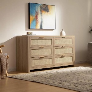Rattan Dresser for Bedroom, 57" Wide 6 Drawer Dresser with Ample Storage, Dressers  Large Chest of Drawers, Closet, Boho TV Stand for Bedroom : Target