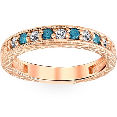 Pompeii3 1/4CT Blue & White Diamond Vintage Wedding Anniversary Ring 14K Rose Gold