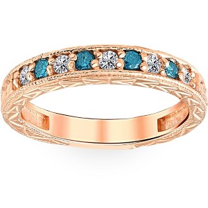 Pompeii3 1/4CT Blue & White Diamond Vintage Wedding Anniversary Ring 14K Rose Gold - 1 of 4