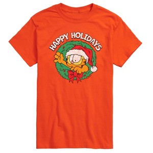 Men's - Garfield - Happy Holidays Wreath Christmas Short Sleeve Graphic T-Shirt - 1 of 4