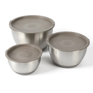 Martha Stewart Rhinewell 6-Piece Mirror Polish Stainless Steel Mixing Bowls w/ Lid and Non-Slip Base - 1 of 4