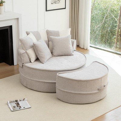 Oversized Round  Barrel Chair with Ottoman, Lounge Accent Sofa with Pillows for Living Room, Bedroom, or Guest Room-The Pop Home
