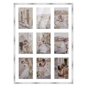 PosterPalooza | Stainless Steel Silver Wood Finish Collage Frame - White Mat, 20 Frame Sizes, UV Acrylic - 1 of 4