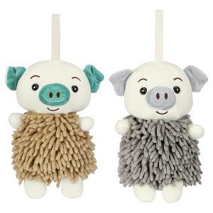 REGALWOVEN Bathroom Kitchen Cute Cartoon Piggy Chenille Soft Absorbent Hand Towel 2 Packs 7" x 11" - 1 of 4