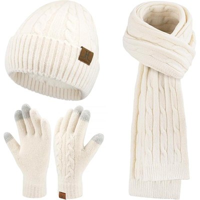 ZUPPAD Womens Winter Beanie Hats Long Scarf Touchscreen Gloves Set Warm Knit Skull Caps Gifts for Women Hat and Glove Sets 3 Pack