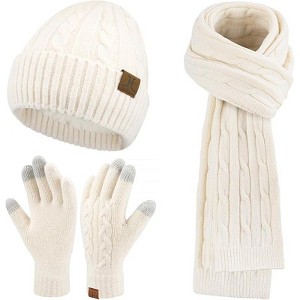ZUPPAD Womens Winter Beanie Hats Long Scarf Touchscreen Gloves Set Warm Knit Skull Caps Gifts for Women Hat and Glove Sets 3 Pack - 1 of 4