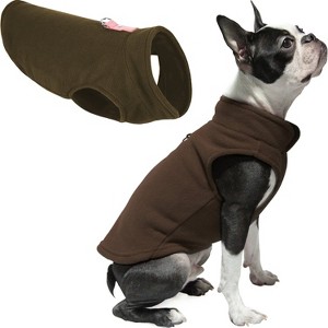 Gooby Fleece Vest, Small Dog Pullover Fleece Jacket with Leash Ring, Brown, Medium - 1 of 2