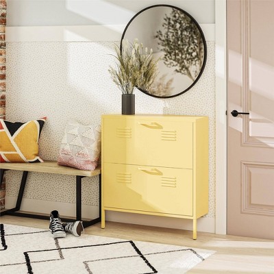 Yellow Metal 2-Door Locker Style Shoe Storage Cabinet