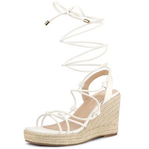 Allegra K Women's Square Toe Lace Up Platform Espadrilles Wedge Heel Sandals - 1 of 4