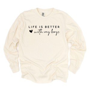Simply Sage Market Life Is Better With My Boys Heart Garment Dyed Long Sleeve - 1 of 4