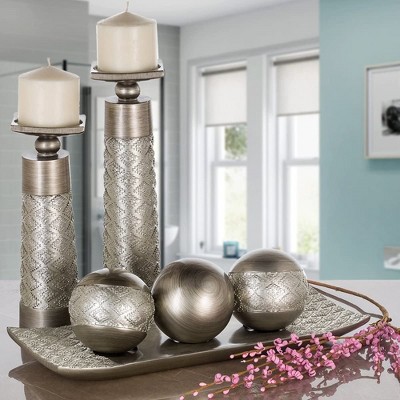 Dublin Silver Textured Pillar Candle Holder Set of 2
