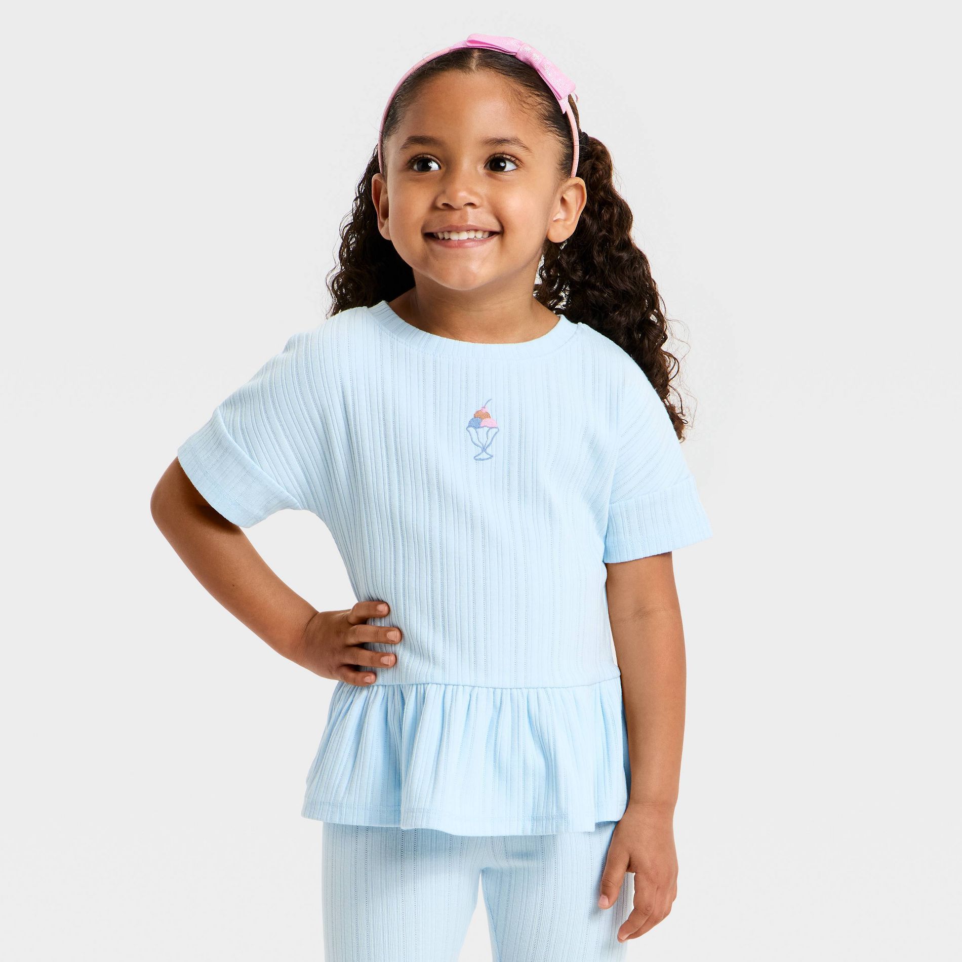 Toddler Girls' Ice Cream Pointelle Peplum T-Shirt - Cat & Jack™ Light Blue 3T