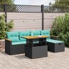 vidaXL 6 Piece Patio Sofa Set with Cushions Black Poly Rattan Acacia - 2 of 4