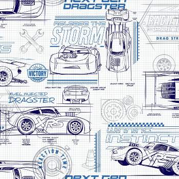 Disney Pixar Cars Schematic Peel and Stick Kids' Wallpaper Blue - RoomMates