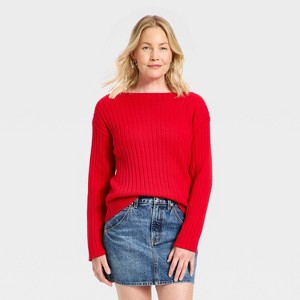 Women's Ribbed Boat Neck Pullover Sweater - Universal Thread™ - 1 of 3