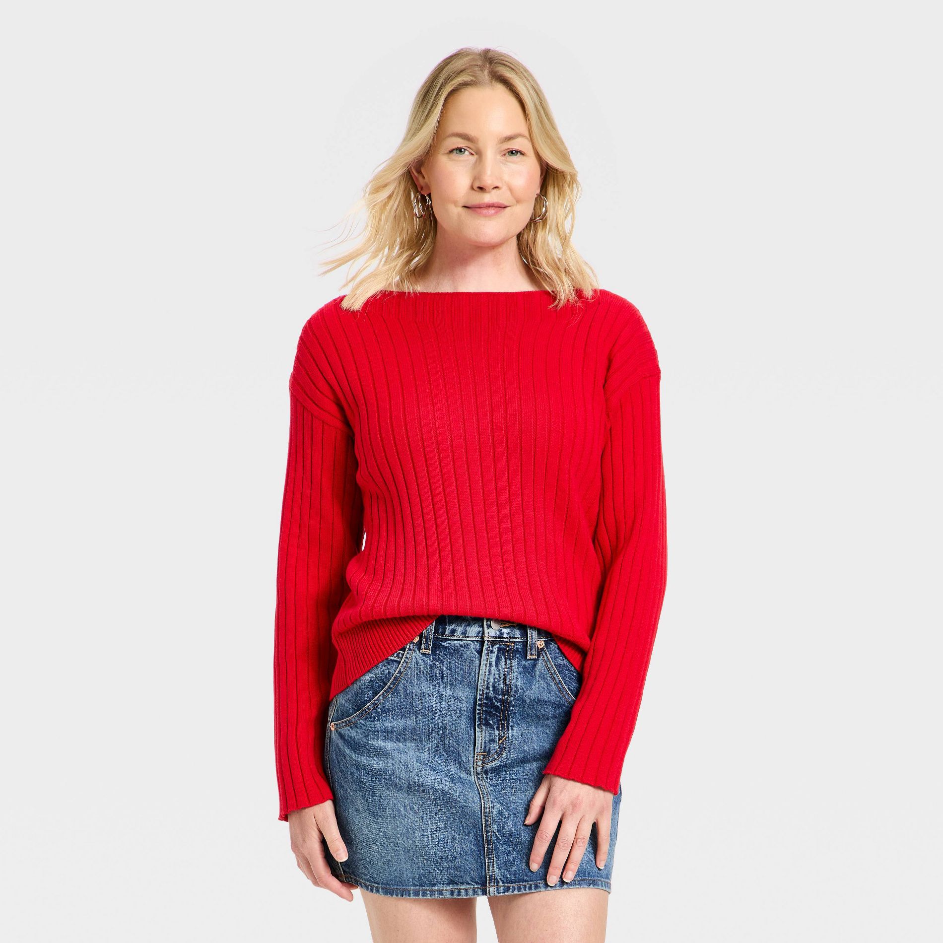 Women's Ribbed Boat Neck Pullover Sweater - Universal Thread™