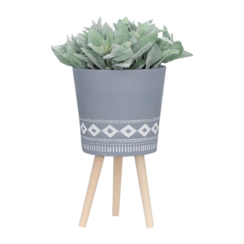Sagebrook Home 12&#34; Wide 2pc Diamond Planter Pots with Wood Legs Gray, 3 of 10