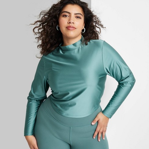 Women's Long Sleeve Mock Turtleneck T-shirt - Wild Fable™ Green 4x : Target