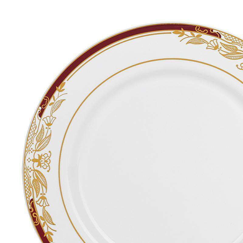 Smarty Had A Party 10.25" White with Burgundy and Gold Harmony Rim Plastic Dinner Plates (120 plates), 2 of 5