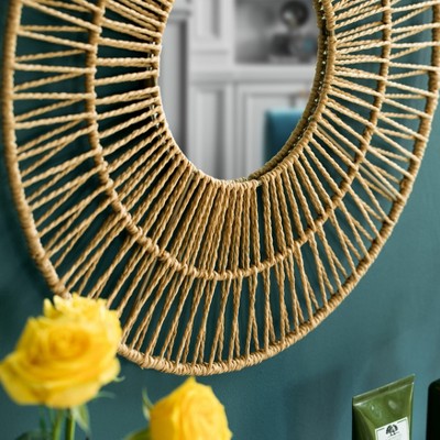 Bohemian Sunburst Bamboo Round Wall Mirror 20"