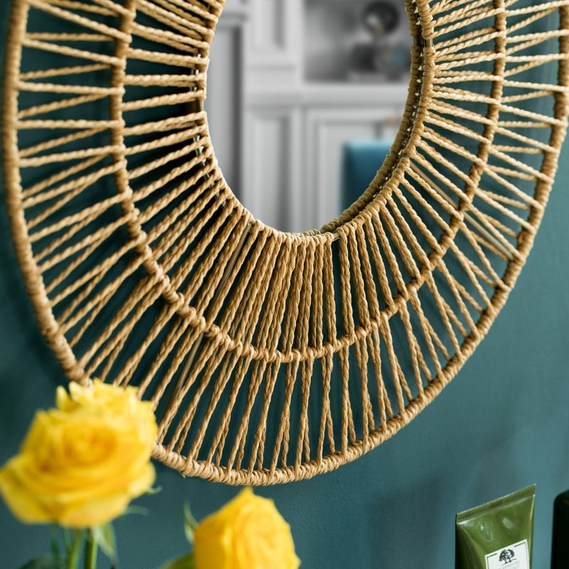 Vintiquewise Decorative Woven Paper Rope Round Shape Bamboo Wood Modern Hanging Wall Mirror, 4 of 6