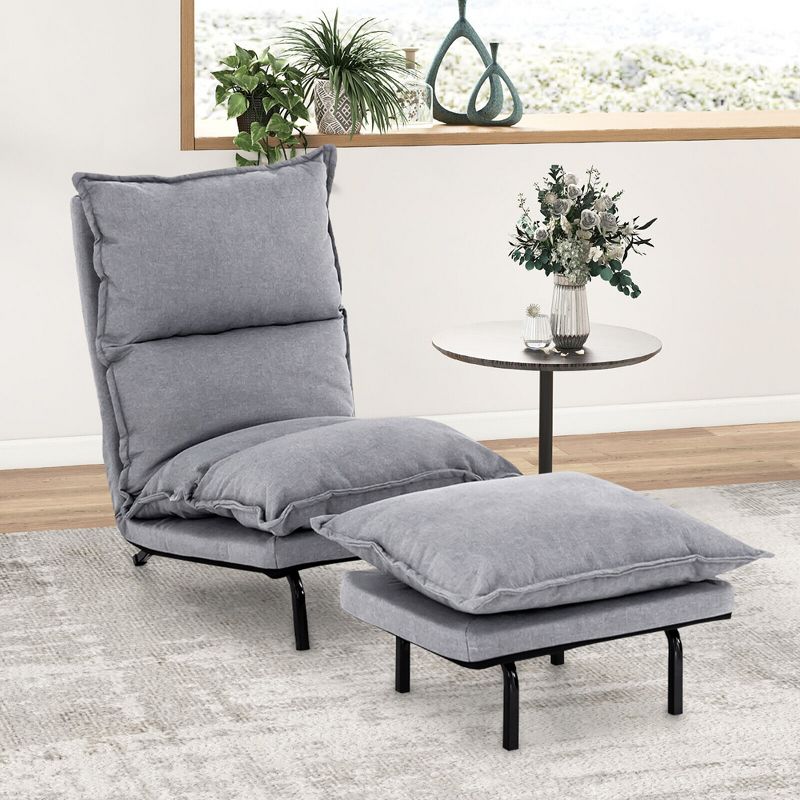 Tangkula Modern Armless Accent Chair w/ Ottoman Faux Linen Fabric Lazy Sofa Leisure Chair, 2 of 11