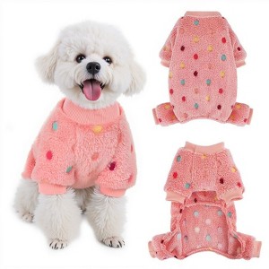 Dog Fuzzy Velvet Pajamas, Dog Winter Clothes for Small Dogs Boy Girl, Pet Jumpsuit, Doggy Apparel, Pink/Gray/Blue/Purple - 1 of 4