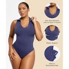 SHAPELLX Polo Sleeveless Bodysuit for Woman Tummy Control Open V-neckline Seamless Casual Work Tops Shapewear Going Out Tops—Blue 40 - 2 of 3