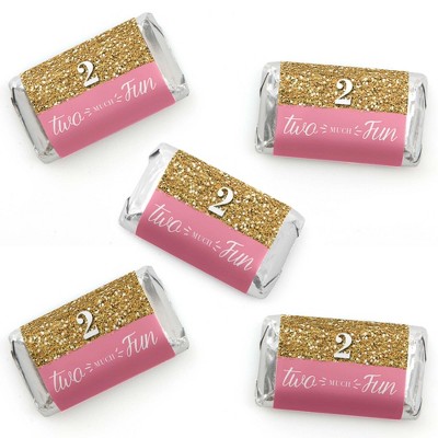 Big Dot of Happiness 2nd Birthday Girl - Two Much Fun - Mini Candy Bar Wrapper Stickers - Second Birthday Party Small Favors - 40 Count