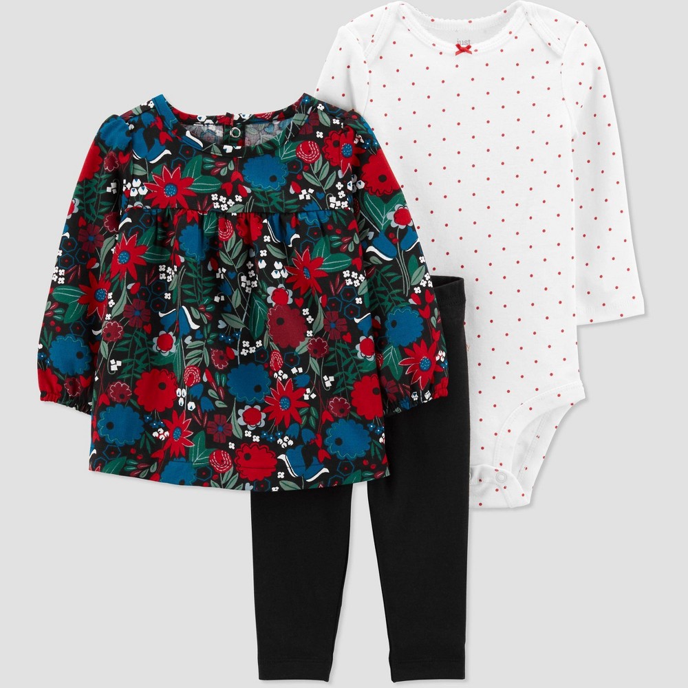 Baby Girls' Floral Holiday Top & Bottom Set - Just One You made by carter's White/Dark Red 9M