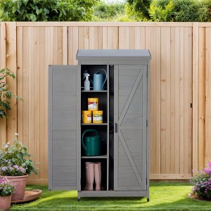 Okak Storage Cabinet with Potting Bench, Kitchen Cabinet with 2 Doors and 2 Shelves, Tall Cabinet for Living Room, Dining Room, Kitchen, Grey - 1 of 4