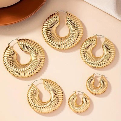 Paaaawaters 3 pairs of women's fashion hoop earrings retro simple style geometric thread large, medium